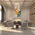 Hotel Lobby Interior Design With Arched Ceilings Chandeliers Sofas Chairs Bookshelves And Large Windows