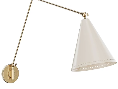 Modern Brass Wall Lamp With Perforated Conical White Shade And Adjustable Arm 3d model