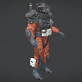 Game Movie Character in Orange Black Sci Fi Suit with Backpack Shoulder and Knee Guards