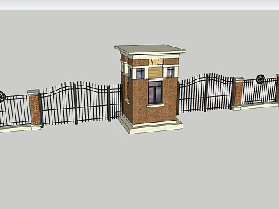 Modern gate fence and gate 3d model