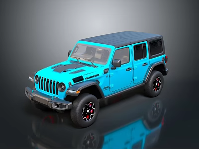 Blue Rockcrawler Off Road SUV With Black Roof And Red Accent Wheels 3d model