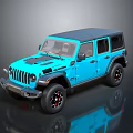 Blue Rockcrawler Off Road SUV With Black Roof And Red Accent Wheels