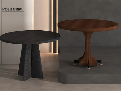 Two Modern Wooden Dining Tables With Unique Legs In Interior Setting 3d model