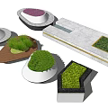Various Shaped Tree Planters With Green Plants And Different Material Designs 3d model