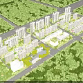 Aerial View Planning of Modern Residential Community With Green Spaces and Building Layout