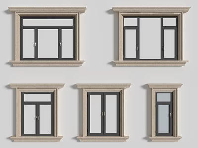 Various Architectural Window Designs With Decorative Frames And Glass Panels 3d model