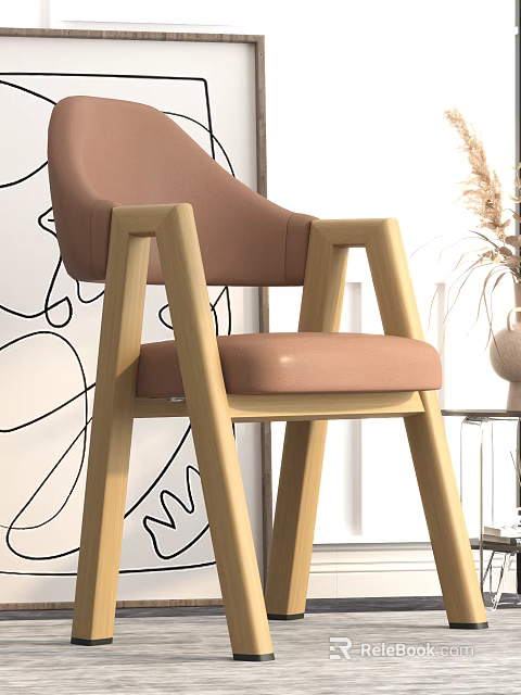 Blush Pink Upholstered Accent Chair With Wooden Frame Glass Side Table And Abstract Art 3d model 