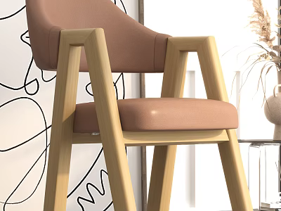 Blush Pink Upholstered Accent Chair With Wooden Frame Glass Side Table And Abstract Art 3d model