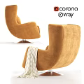 Cozy Orange Upholstered Armchair Featuring Curved Backrest And Metal Base With Throw Blanket