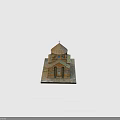 Ancient Stone Church Architecture With Dome Spire Arched Doors Cross And Stone Paved Base
