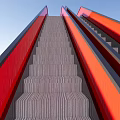 Modern Red Escalator Structure With Black Steps On White Floor And Blue Sky 3d model