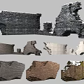 Ruined Building Exterior Wall With Snow Covered Brick Structure And Various Colors