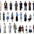Group Of People In Various Vintage Clothing Styles