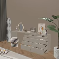 Modern Dressing Table Interior Design With Storage Drawers Mirror Stool And Leafy Plant