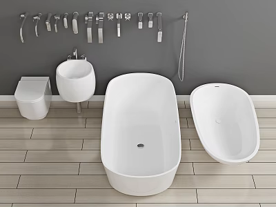 Elegant Modern Bathroom Suite With Bathtubs Toilet Sink And Wall Mounted Faucets 3d model