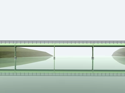Long Pipeline Structure Over Calm Water With Concrete Support Pillars In Green Landscape 3d model