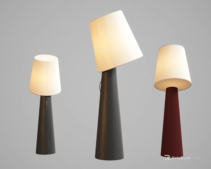 Modern Floor Lamps With White Shades And Black Gray Red Bases Design 3d model 