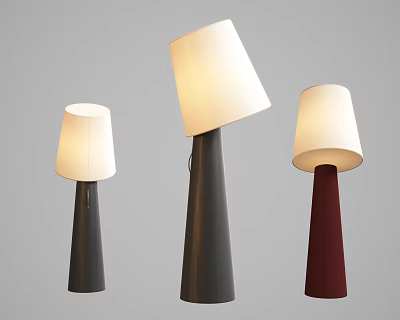 Modern Floor Lamps With White Shades And Black Gray Red Bases Design 3d model