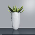 Bonsai Plant in White Ribbed Vase with Green Leaves Yellow Edges on Indoor Smooth Gray