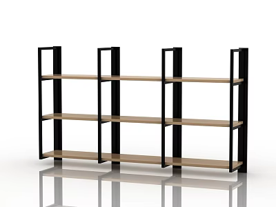 Modern Storage Shelf Unit with Black Metal Frame and Wooden Shelves for Home Organization 3d model