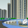 Aerial View Of High Rise Residential Complex With Green Spaces And Circular Plaza