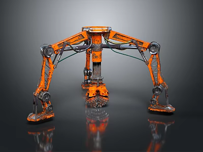 Orange Industrial Mechanical Equipment With Multi Legged Hydraulic Arms And Metal Structure 3d model