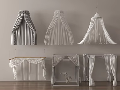 Stylish Ceiling Drapery Designs With Striped Patterns Solid Color Fabrics And Framed Structures 3d model