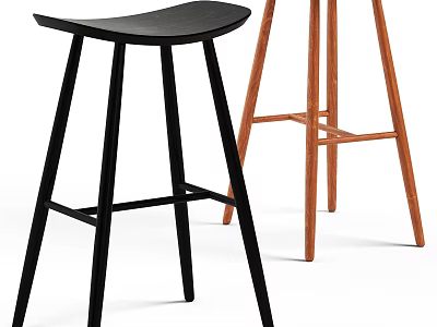 Modern Black And Wooden Bar Stools With Sleek Design And Thin Legs 3d model