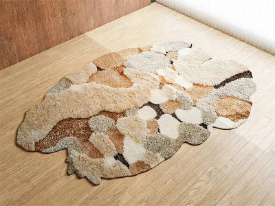 Soft Plush Irregular Shaped Rug With Natural Tones On Wooden Floor For Modern Decor 3d model