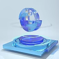 3D Digital Interface With Blue Transparent Floating Folder On Glossy Platform 3d model