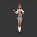 Anime Game Character In School Uniform Style With Pink Hair White Shirt Brown Vest Posing