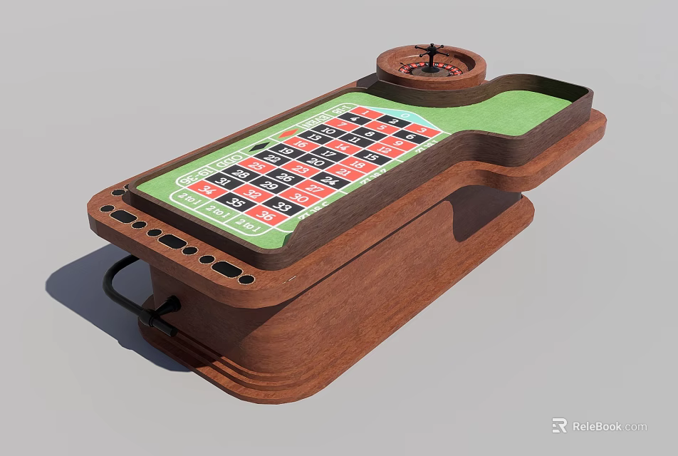 Commercial Casino Roulette Table With Wooden Frame Green Felt Surface And Number Layout 3d model 
