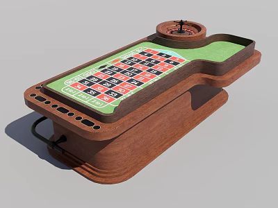 Commercial Casino Roulette Table With Wooden Frame Green Felt Surface And Number Layout 3d model