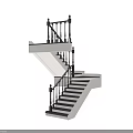 Modern Staircase Design With Black Handrail Balusters And Structural Specification Details 3d model