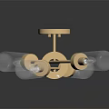 Modern Gold Metal Chandelier With Four Glass Shades And Bulbs For Elegant Interior