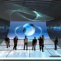 People Watching Digital Twin Technology Display On Large Interactive Screen With Light Effects 3d model
