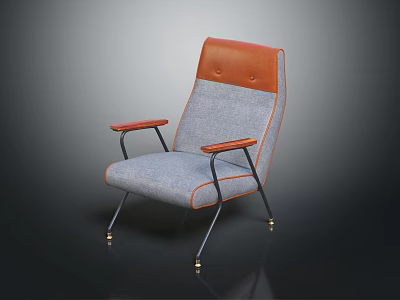 Stylish Modern Accent Chair With Gray Fabric Seat Orange Leather Back And Metal Legs 3d model