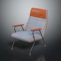 Stylish Modern Accent Chair With Gray Fabric Seat Orange Leather Back And Metal Legs