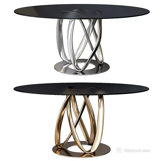 Modern Coffee Table With Twisted Silver And Gold Base And Black Tabletop 3d model 