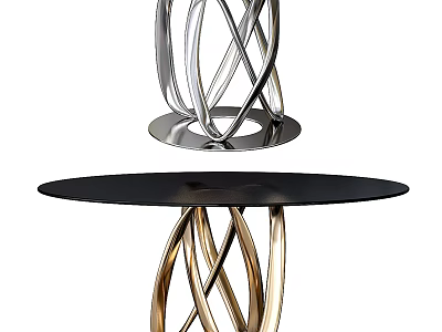 Modern Coffee Table With Twisted Silver And Gold Base And Black Tabletop 3d model