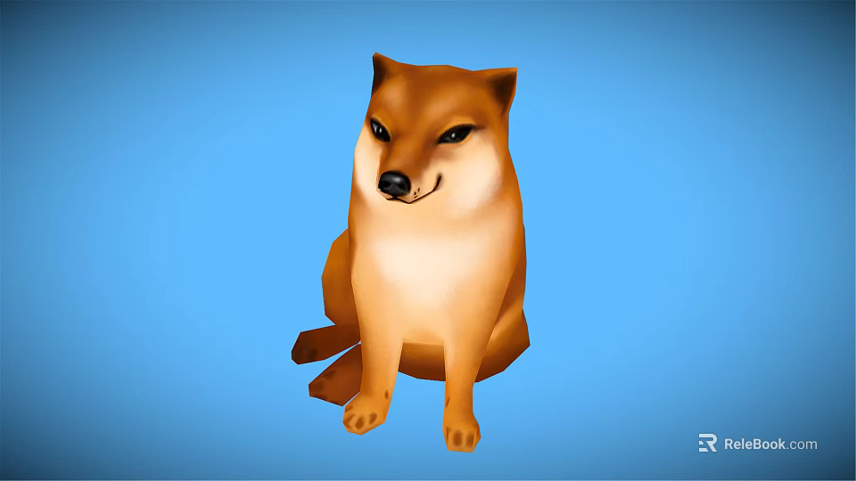 Adorable Shiba Inu Sitting On Blue Background With Friendly Expression And Calm Posture 3d model 