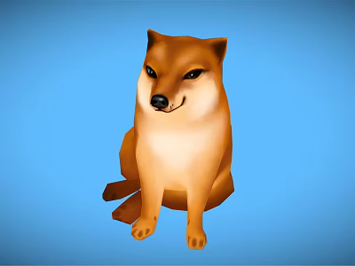 Adorable Shiba Inu Sitting On Blue Background With Friendly Expression And Calm Posture 3d model