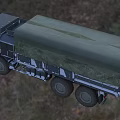Military Truck With Camouflage Design And Covered Cargo Area In Rural Terrain