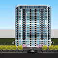 Modern High Rise Building Exterior With Large Windows And Green Trees