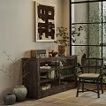 Home Balcony with Floor to Ceiling Windows Two Chairs Small Table Dark Cabinet and Green Plants