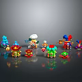 Colorful Cartoon Game And Movie Characters With Different Costumes On Reflective Surface