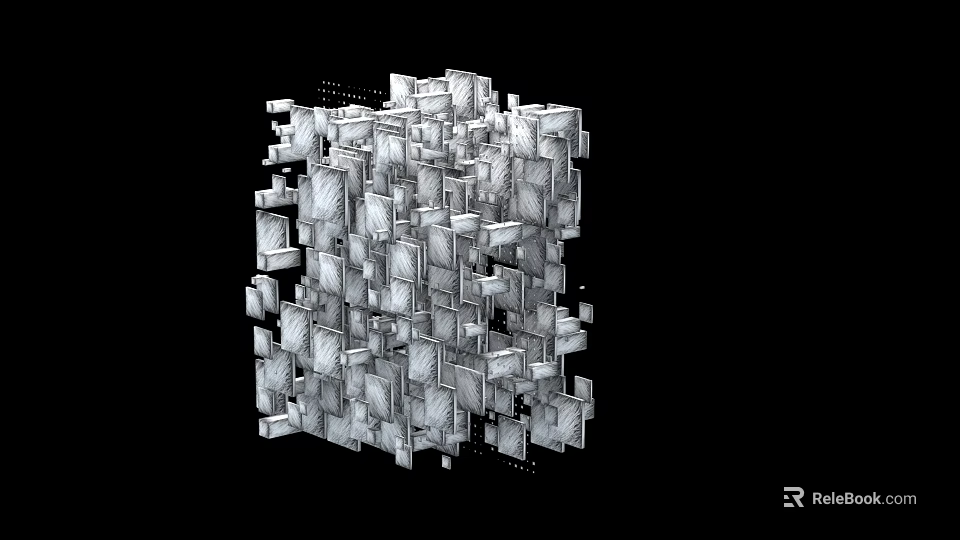 Industrial Equipment Featuring Stacked Silver Cubes In Irregular Structure On Black Background 3d model 