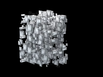 Industrial Equipment Featuring Stacked Silver Cubes In Irregular Structure On Black Background 3d model