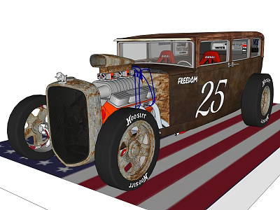 Vintage Rebel Car with Number 25 Red Seats and American Flag Background 3d model