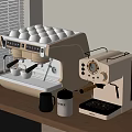 Modern Kitchen Appliances With Coffee Machines Cups And Coffee Canister On Countertop